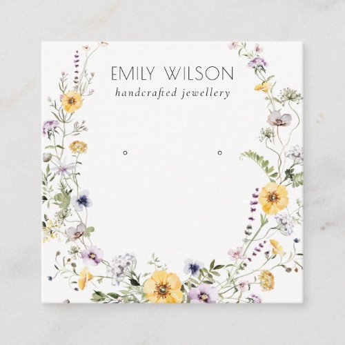 Yellow Wildflower Wreath Stud Earring Display Square Business Card