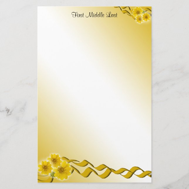 Yellow Wildflowers and Ribbons Stationery (Front)