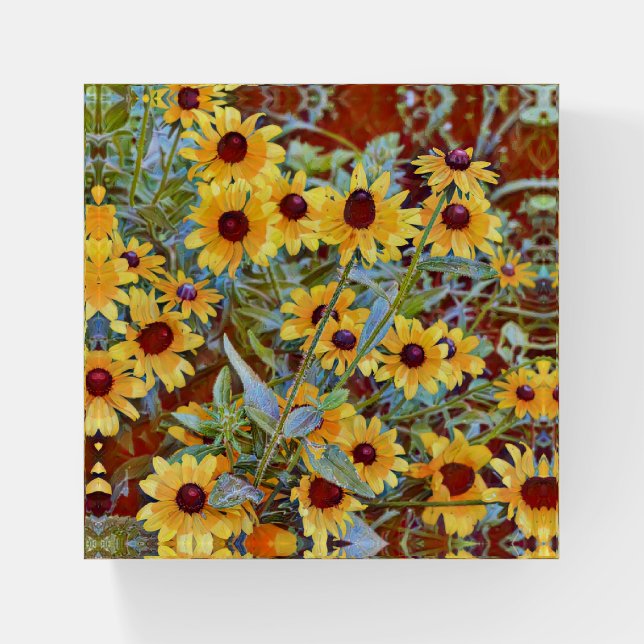 Yellow Wildflowers Art Floral Paperweight (Front)