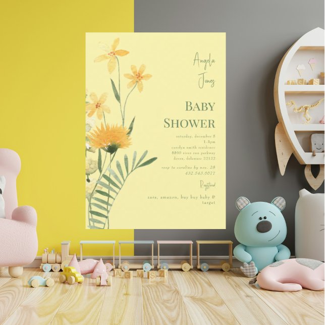 Yellow Wildflowers Baby Girl Shower Invitation (Creator Uploaded)