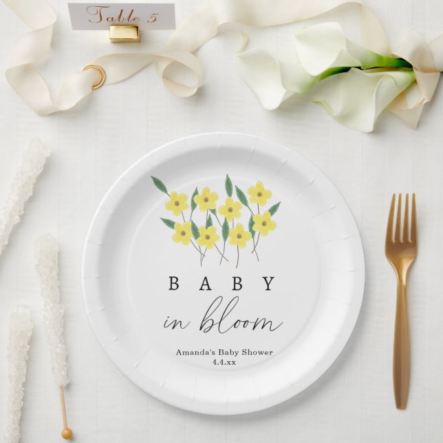 Yellow Wildflowers - Baby in bloom Paper Plates (Wedding)