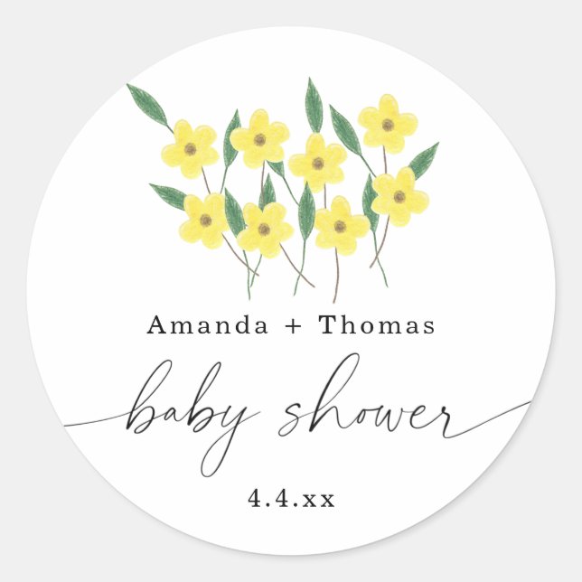 Yellow Wildflowers - Baby Shower Classic Round Sticker (Front)