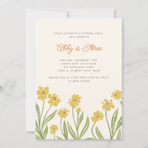 Yellow Wildflowers Birthday Party Invitation