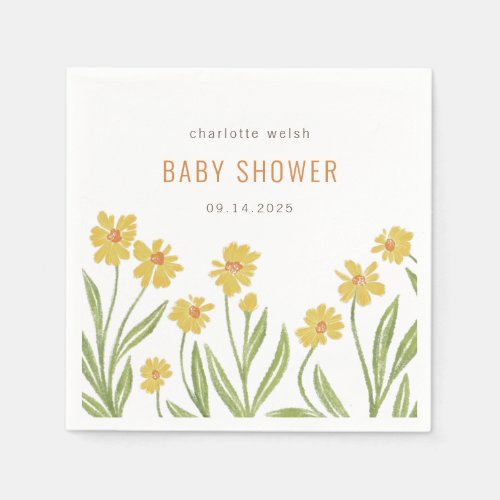 Yellow Wildflowers Boho Baby Shower Napkins