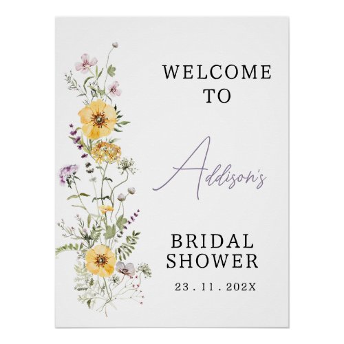 Yellow Wildflowers Bridal Shower Welcome Sign