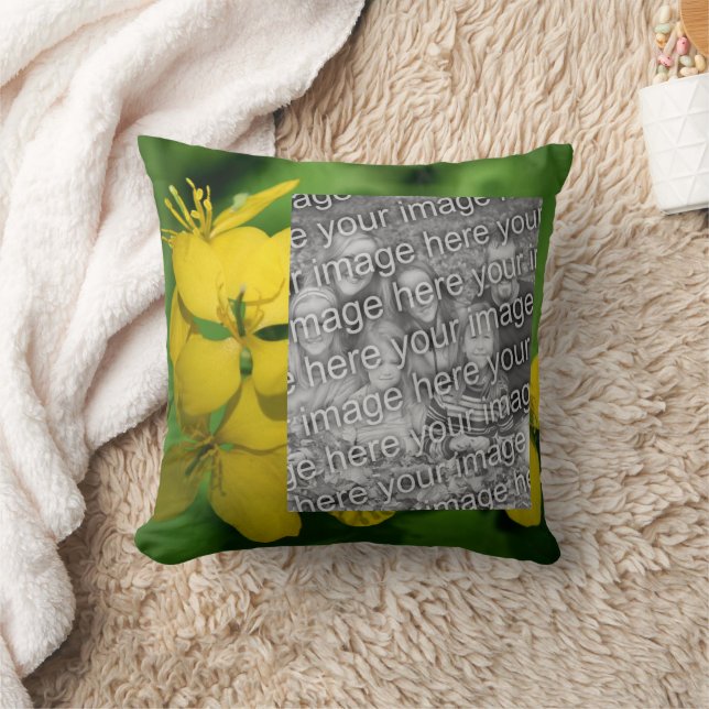 Yellow Wildflowers Frame Create Your Own Photo Throw Pillow (Blanket)