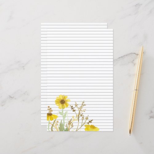 Yellow Wildflowers Grey Lined Letter Writing