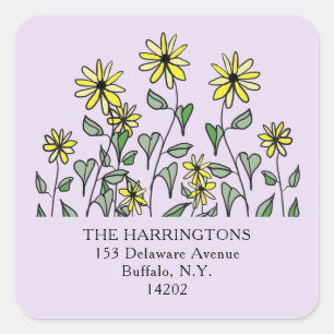 Yellow Wildflowers Lavender Floral Address Label