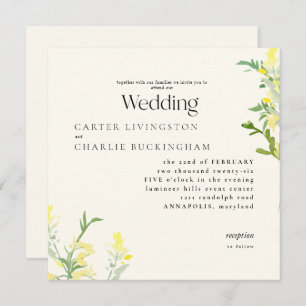 Yellow Wildflowers Monogram II Square Wedding Invitation