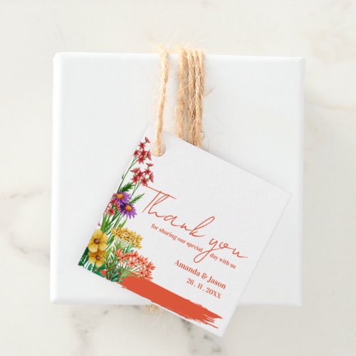 Yellow Wildflowers Orange Floral Wedding Party Favor Tags