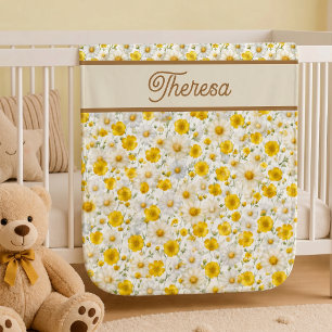 Yellow Wildflowers Pattern Monogram Name Baby Blanket