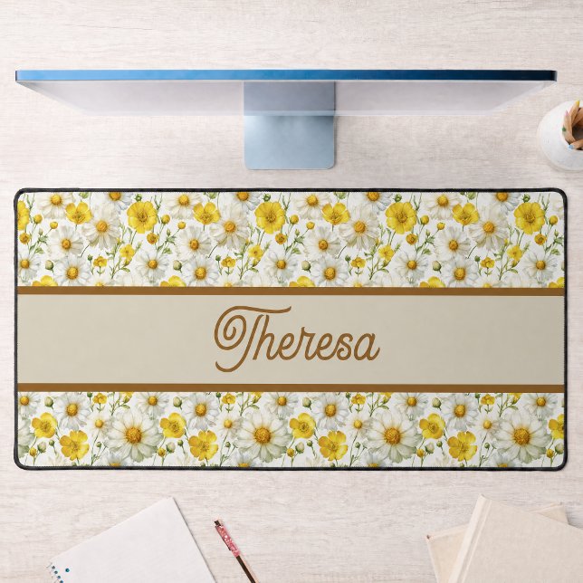 Yellow Wildflowers Pattern Monogram Name Desk Mat (Creator Uploaded)