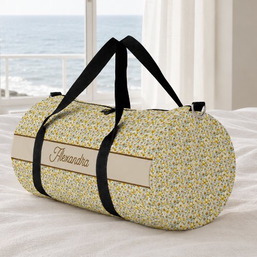 Yellow Wildflowers Pattern Monogram Name Duffle Bag