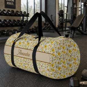 Yellow Wildflowers Pattern Monogram Name Duffle Bag