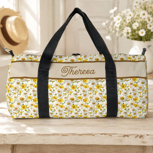 Yellow Wildflowers Pattern Monogram Name Duffle Bag