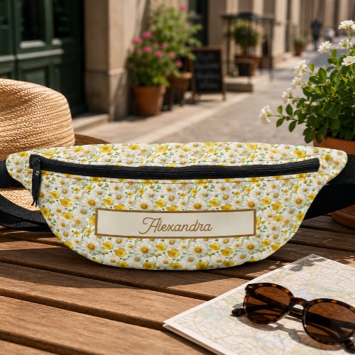 Yellow Wildflowers Pattern Monogram Name Fanny Pack