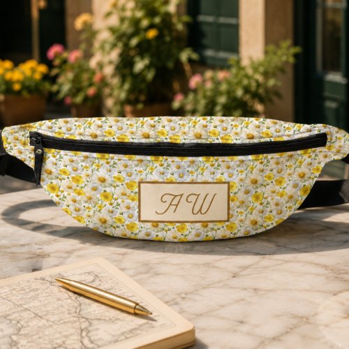 Yellow Wildflowers Pattern Monogram Name Fanny Pack