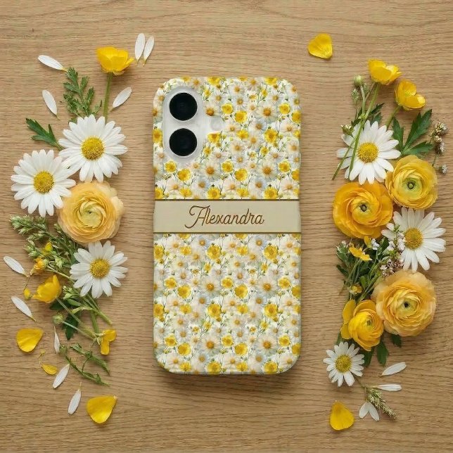 Yellow Wildflowers Pattern Monogram Name iPhone Case (Creator Uploaded)