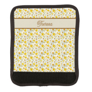 Yellow Wildflowers Pattern Monogram Name Luggage Handle Wrap