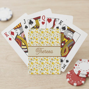 Yellow Wildflowers Pattern Monogram Name Poker Cards