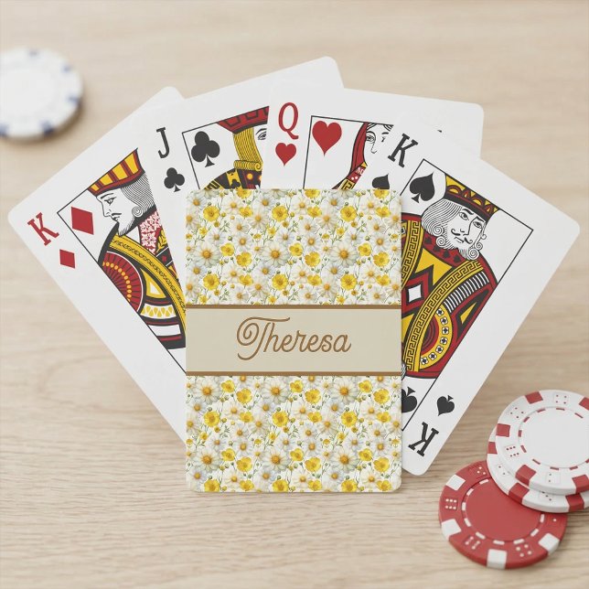 Yellow Wildflowers Pattern Monogram Name Poker Cards (Creator Uploaded)