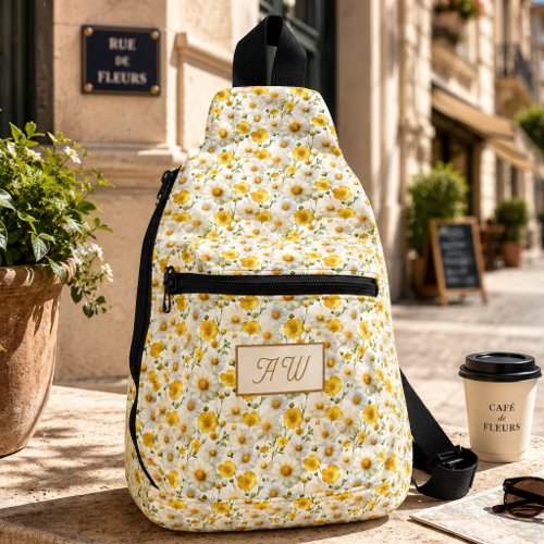 Yellow Wildflowers Pattern Monogram Name Sling Bag