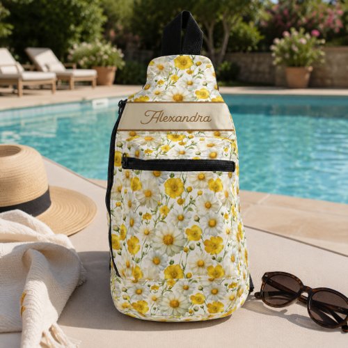 Yellow Wildflowers Pattern Monogram Name Sling Bag