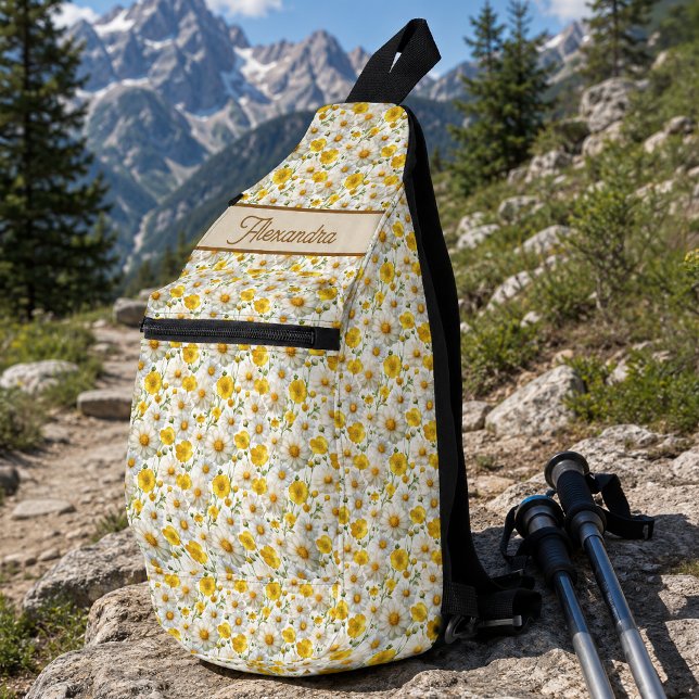 Yellow Wildflowers Pattern Monogram Name Sling Bag (Creator Uploaded)