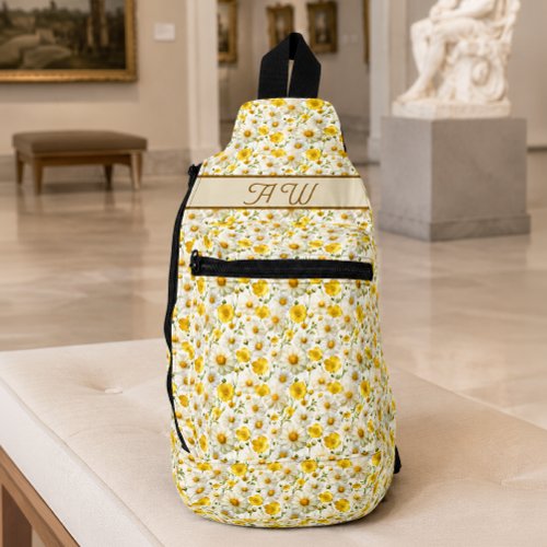 Yellow Wildflowers Pattern Monogram Name Sling Bag