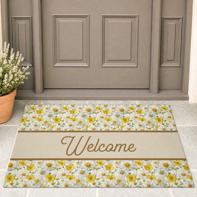 Yellow Wildflowers Pattern Welcome  Doormat (Creator Uploaded)