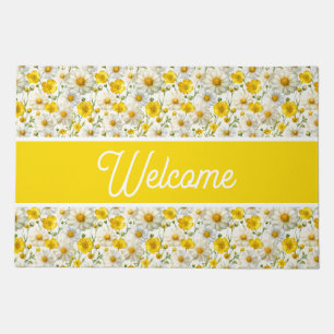 Yellow Wildflowers Pattern Welcome  Doormat
