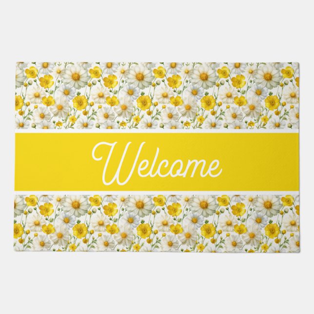 Yellow Wildflowers Pattern Welcome  Doormat (Front)