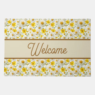 Yellow Wildflowers Pattern Welcome  Doormat