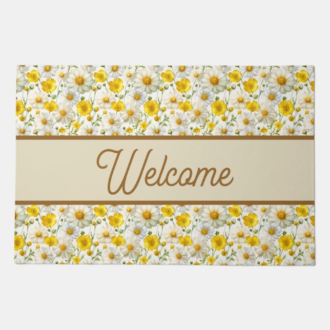 Yellow Wildflowers Pattern Welcome  Doormat (Front)
