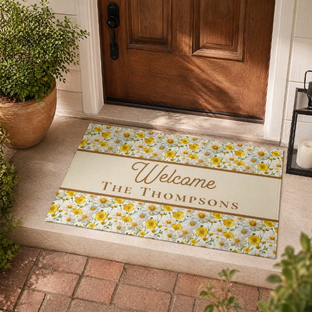 Yellow Wildflowers Pattern Welcome Family Name Doormat (Creator Uploaded)