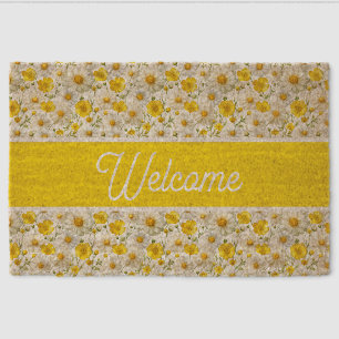 Yellow Wildflowers Pattern Welcome  Fiber Doormat