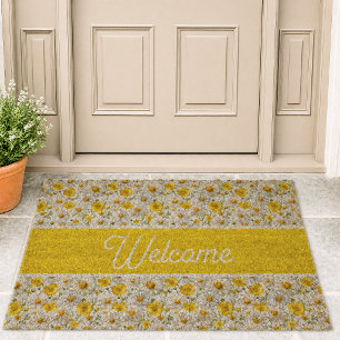 Yellow Wildflowers Pattern Welcome Fiber Doormat
