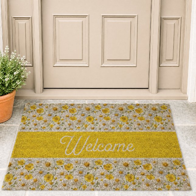 Yellow Wildflowers Pattern Welcome  Fiber Doormat (Creator Uploaded)