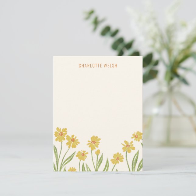 Yellow Wildflowers Personal Stationery Thank You Card (Standing Front)