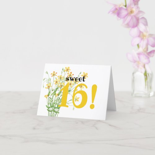 Yellow Wildflowers Sweet 16th Birthday Card
