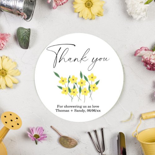 Yellow Wildflowers Thank you Baby Shower party Classic Round Sticker