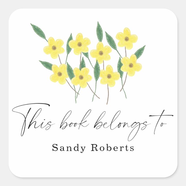 Yellow Wildflowers - This book belongs to Square Sticker (Front)