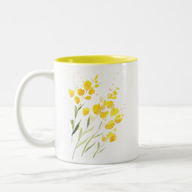 Yellow Wildflowers Two-Tone Coffee Mug (Left)
