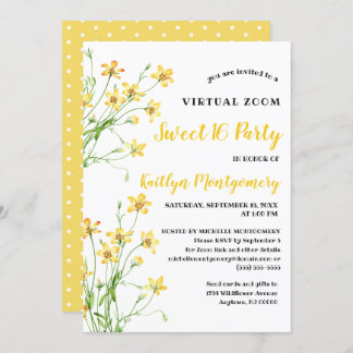 Yellow Wildflowers Virtual Sweet 16 Birthday Party Invitation