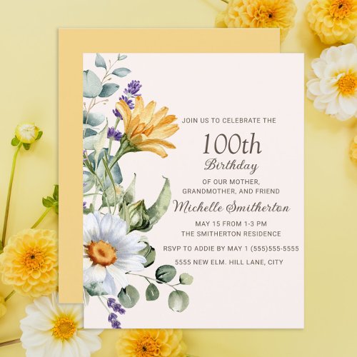 Yellow Wildflowers White Daisies 100th Birthday
