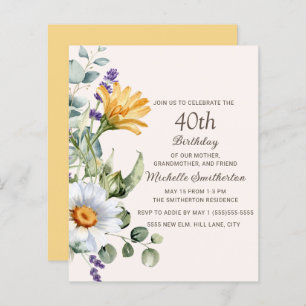 Yellow Wildflowers White Daisies 40th Birthday