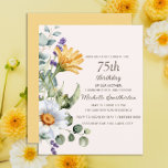 Yellow Wildflowers White Daisies 75th Birthday<br><div class="desc">White daisies and yellow wildflowers 75th birthday party budget invitation for a "mother,  grandmother,  and friend". Contact me for assistance with your customizations or to request additional matching or coordinating Zazzle products for your party.</div>