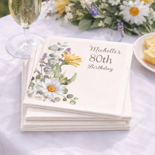 Yellow Wildflowers White Daisies 80th Birthday Napkins