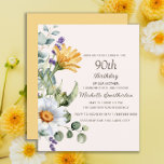 Yellow Wildflowers White Daisies 90th Birthday<br><div class="desc">White daisies and yellow wildflowers 90th birthday party budget invitation for a "mother,  grandmother,  and friend". Contact me for assistance with your customizations or to request additional matching or coordinating Zazzle products for your party.</div>