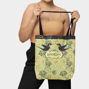 Yellow William Morris Floral Stamp Hummingbird Tote Bag
